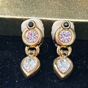 Vintage Double Crystal Drop Clip on Earrings-Boutique
